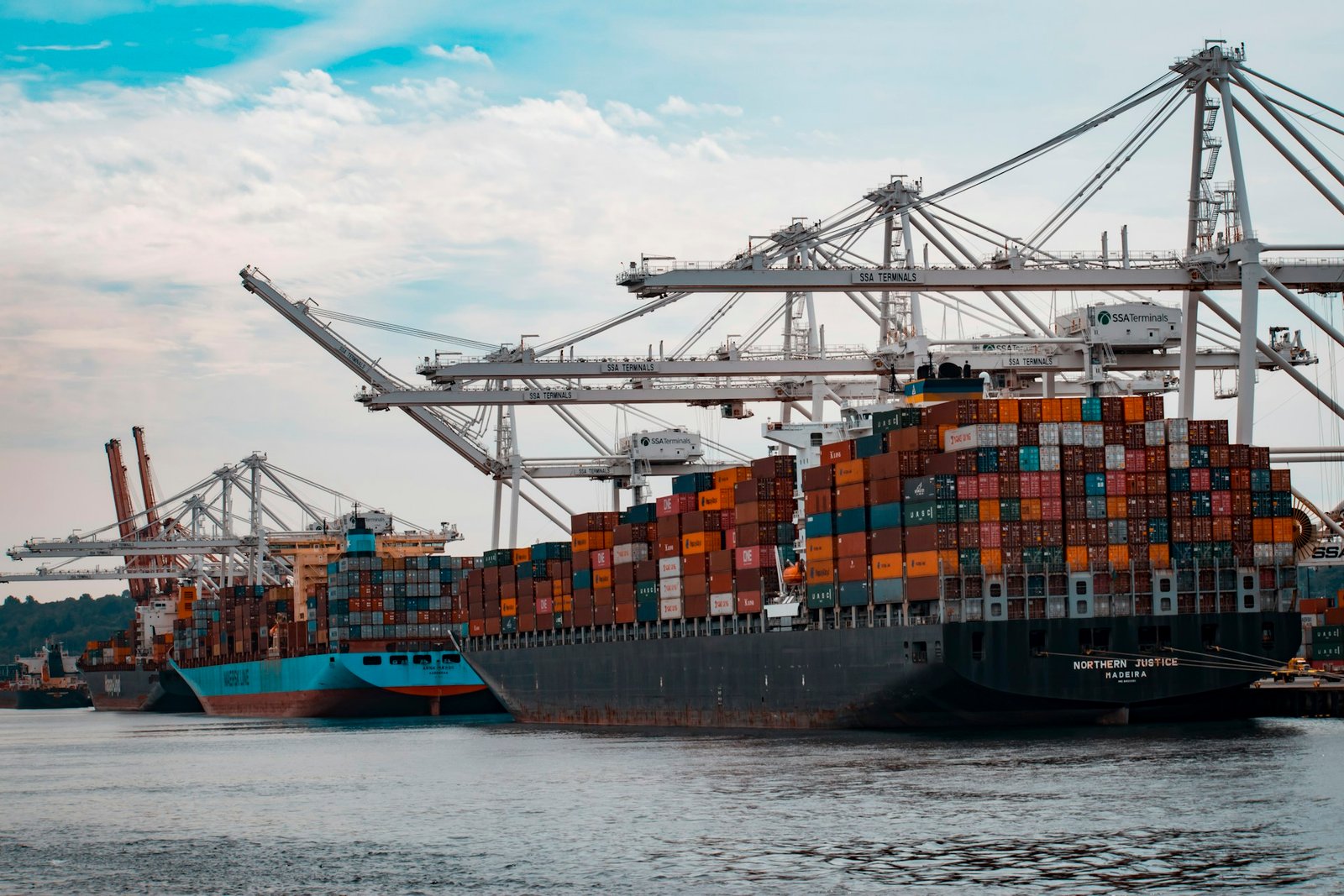 Container ship underway on open water